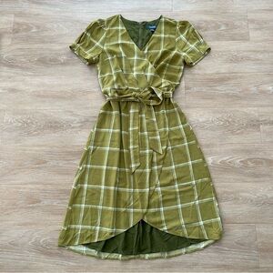 NWT ModCloth olive green plaid faux wrap dress